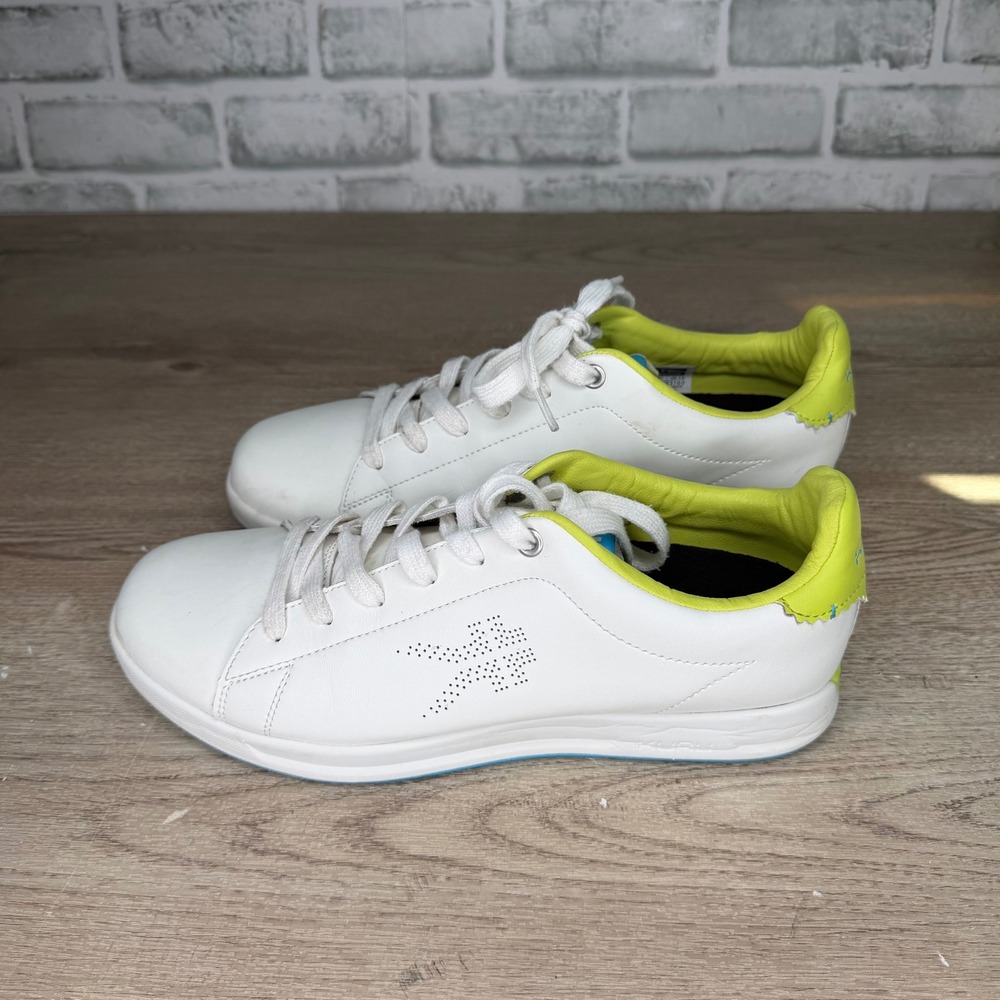 Kuru Roam White Lime Green Leather Walking Sneakers Size 10